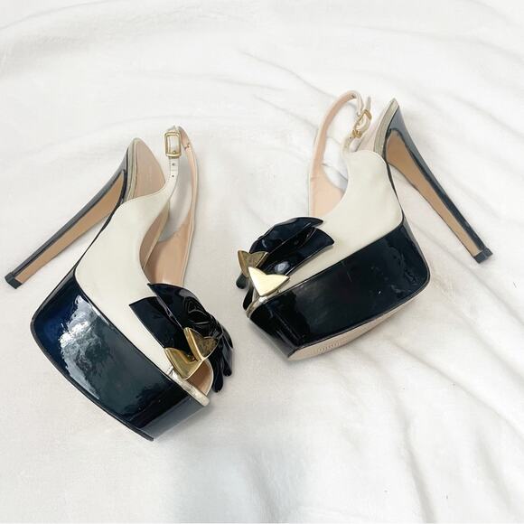 Osvaldo Rossi made in Italy high heel pumps bow gold ivory back open toe size 38 - Picture 5 of 8